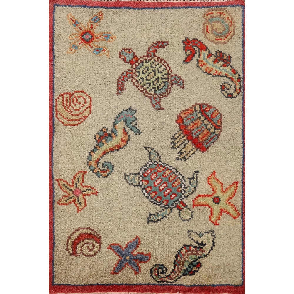 Hand Knotted Oriental 100% Wool Carpet Traditional Floral Beige & Ivories Art Deco Area Rug - 3' 0'' X 2' 0''