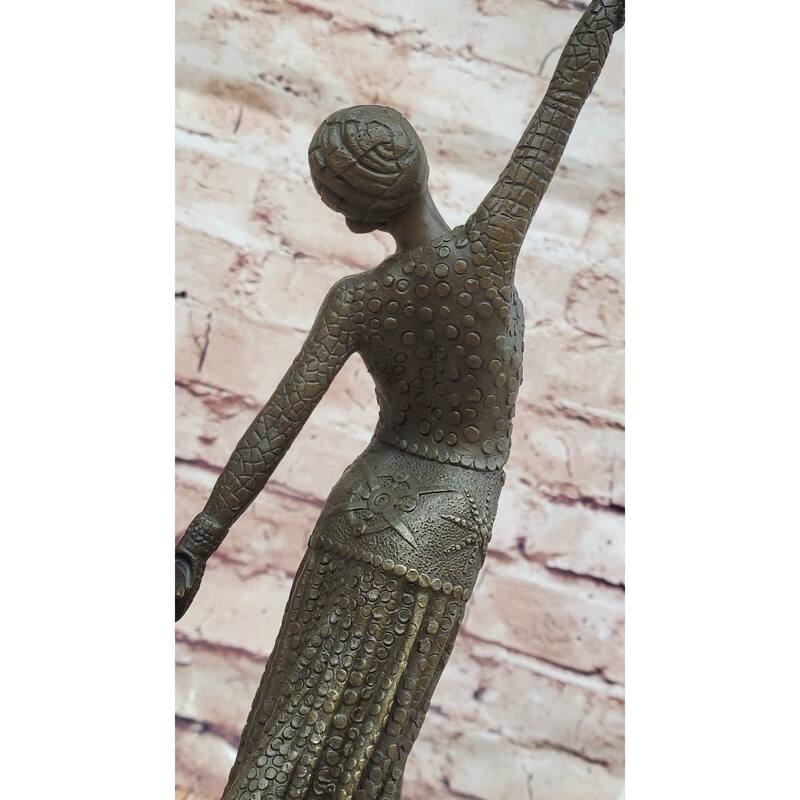 Chiparus Art Deco Bronze Dancer Sculpture – Elegant Figurine With Detailed Gown On Marble Base