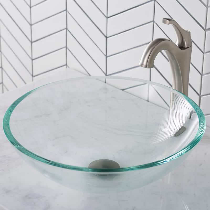 Kraus Arlo & Glass 16-1/2" Glass Vessel Bathroom Sink with 1.2 GPM