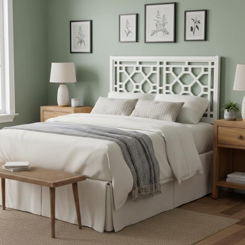 Classic Chippendale White Headboard for Queen/Full Bed - White