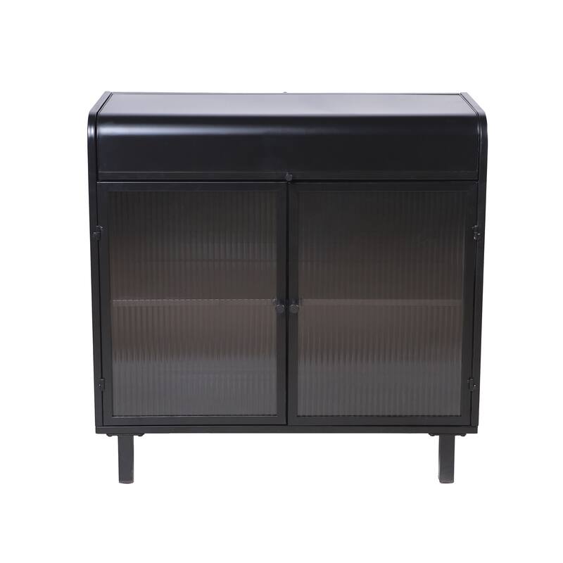 Modern Sideboard Buffet Cabinet with Tempered Figured Glass Doors, Flip Top, Inner Shelves, Metal Frame Storage Console