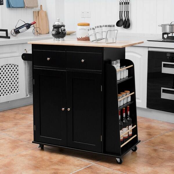 Modern Rolling Kitchen Trolley Cart W Drawer Wine Rack Storage