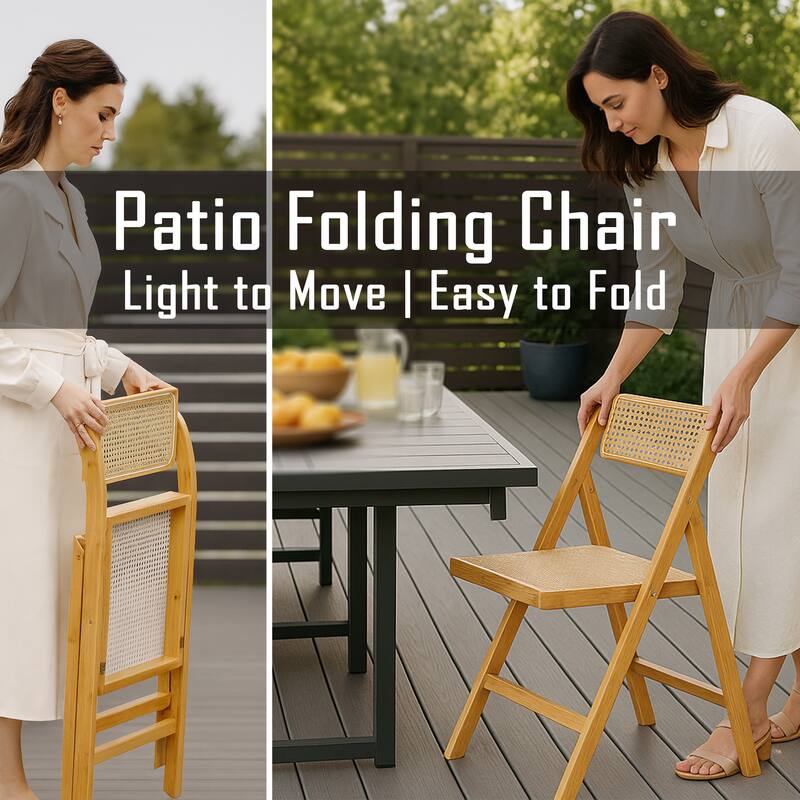 Sand Tristan Bamboo Folding Chairs Set of 2 Portable Indoor Outdoor