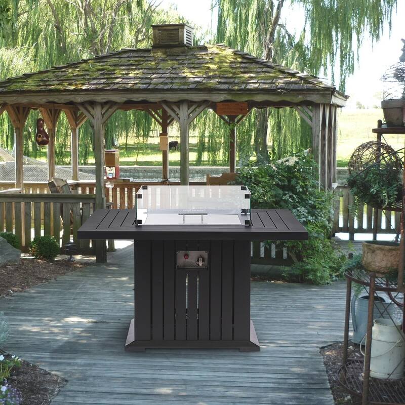 EV Fires 43" Aluminum Fire Pit Table - Black with Black Clips and Wind Guard - 31"H x 43"W x 43"D