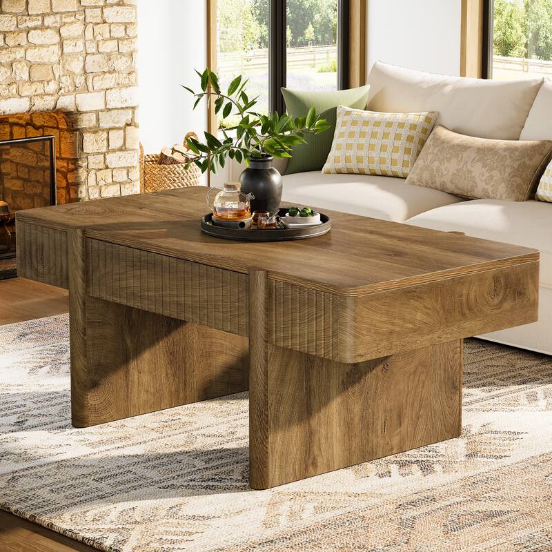 47.24" Rectangular Wood Coffee Table With 2 Storage Drawers For Living Room - Brown