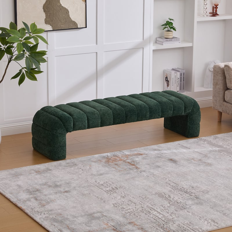 69.7" W Modern Chenille Bedroom Entryway Bench with Wood Legs
