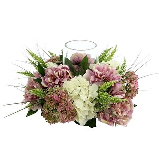 Peony and Hydrangea Glass Candle Holder Centerpiece