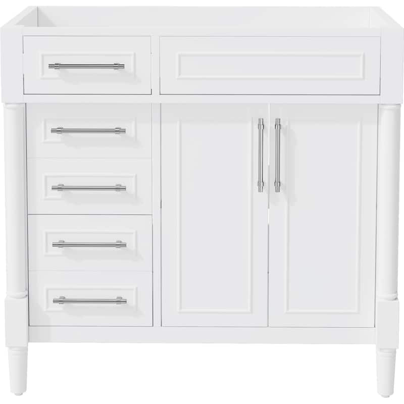 36'' Solid Wood Frame Bathroom Vanity without Sink, Freestanding Bathroom Storage Cabinet with 2 Drawers and Tip-Out Drawer