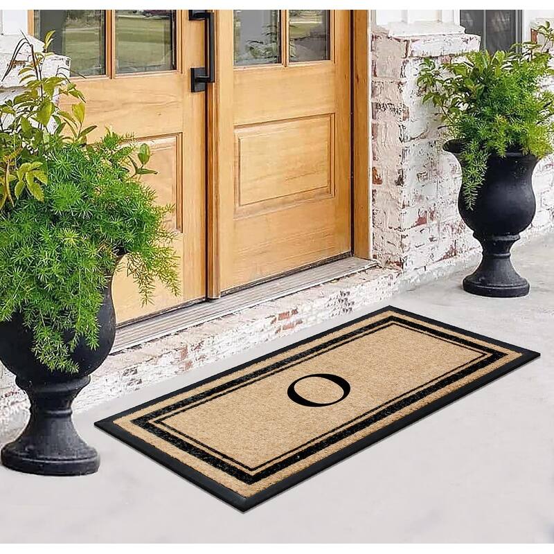 A1HC Natural Coir & Rubber Non Slip Thin Profile Front Door Large Monogrammed Door Mats 30x60 Inches