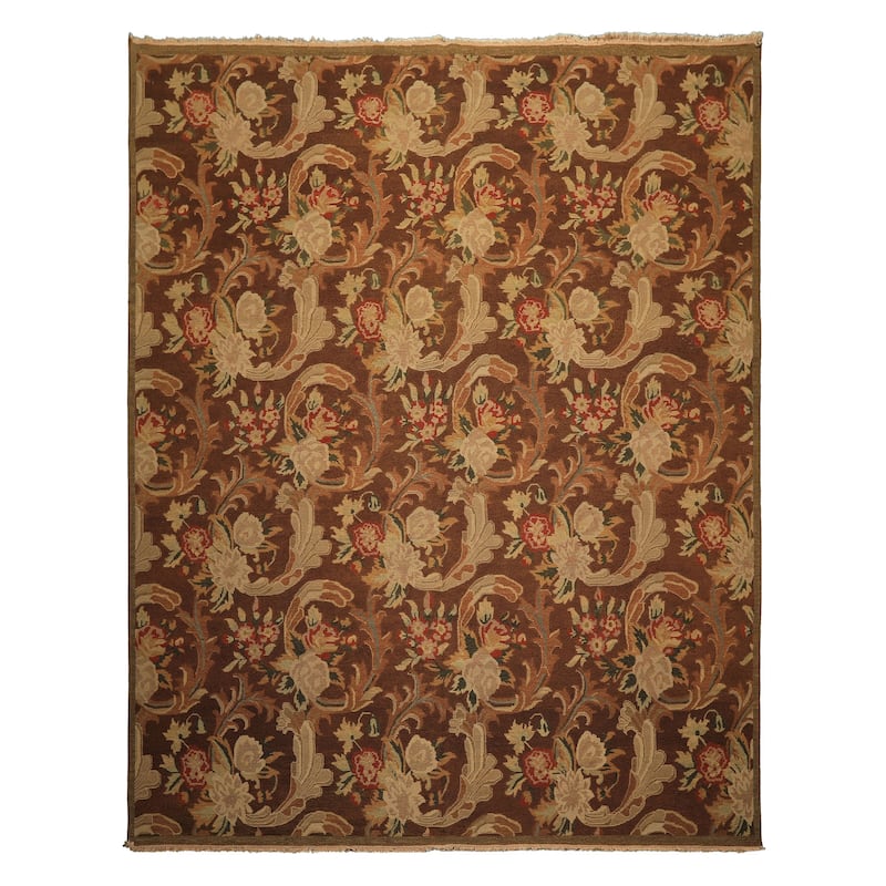 9'2''x11'11'' Hand Knotted Flatweave Wool Brown Arts & Crafts Oushak Rug - 9' 2'' x 11' 11''