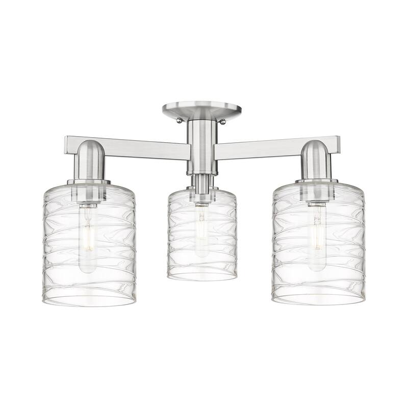 Innovations Lighting Endless Possibilities Arcadia - Cobbleskill - 3 Light 23" Semi-Flush Mount - Deco Swirl/Brushed Satin Nickel