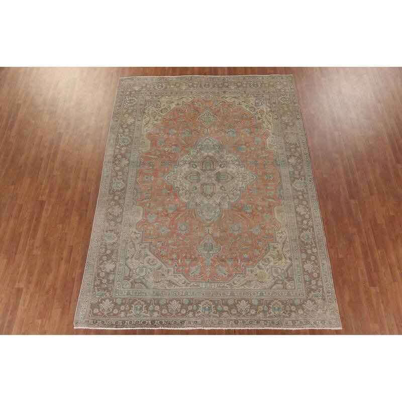 Hand Knotted Oriental 100% Wool Carpet Traditional Floral Oranges & Rust Tabriz Area Rug - 11' 1'' X 8' 3''