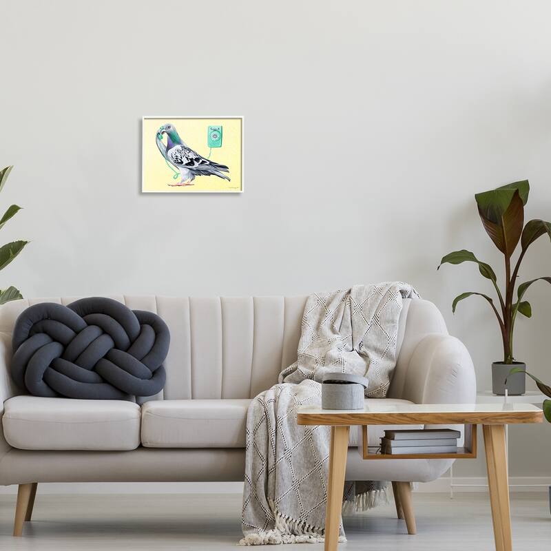 Stupell Pastel Pigeon Vintage Phone Call Yellow Background Framed Wall Art, Design by Amelie Legault