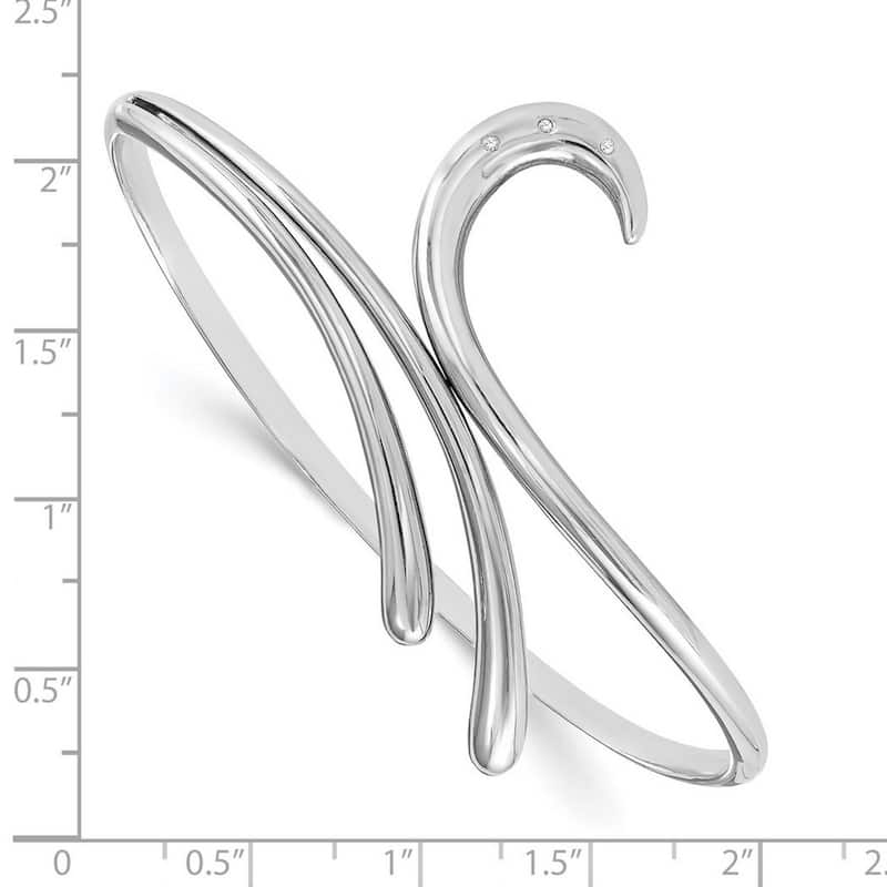 Curata 925 Sterling Silver Polished White Ice .02ct. Diamond Swirl Cuff Stackable Bangle Bracelet