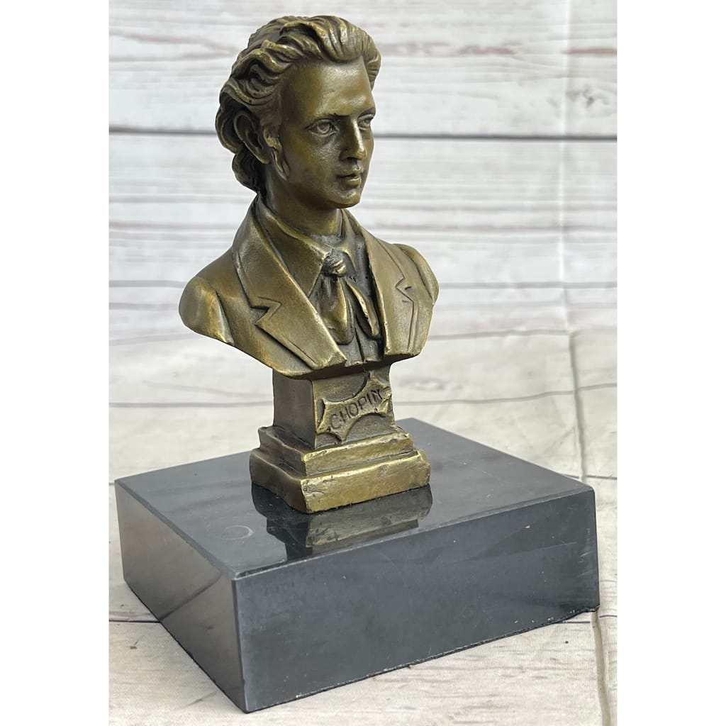 Frederic Chopin Composer Bronze Metal Bust Sculpture Statue Figure On Marble Base