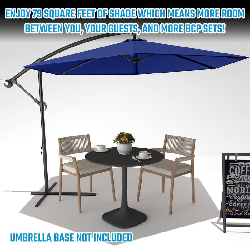 Patiowell 10ft Cantilever Patio Umbrella, Offset Hanging Outdoor Table Umbrella with Tilt Crank, 6 Sturdy Ribs and Cross Base