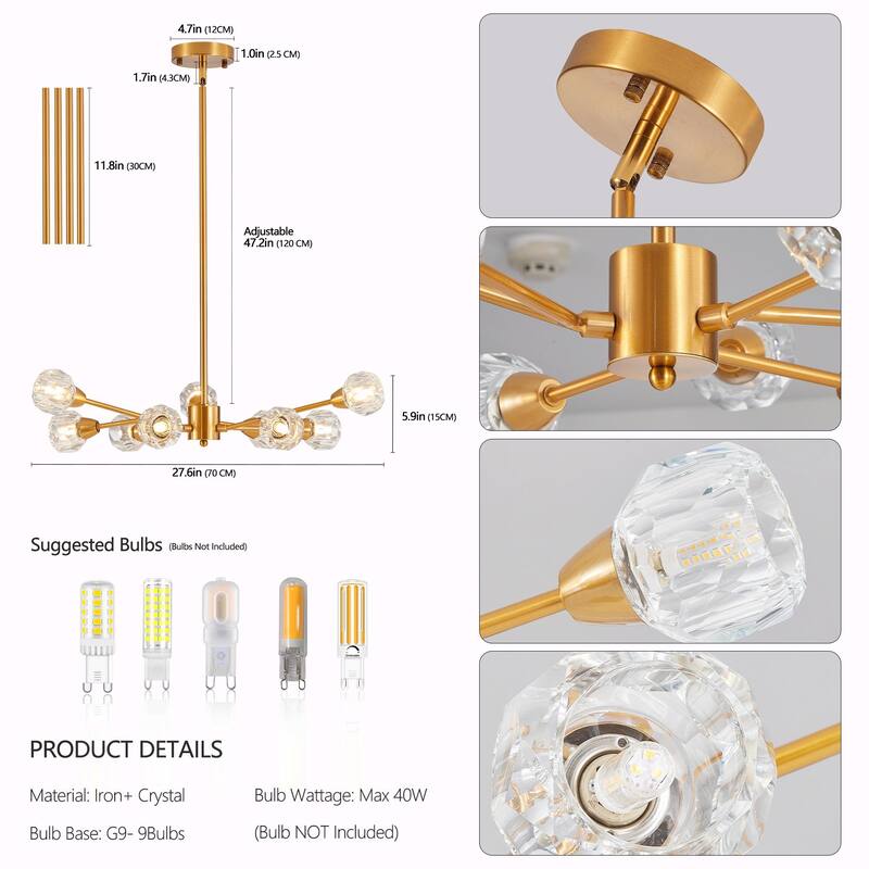 Modern Crystal Chandelier - 9-Light Fixture