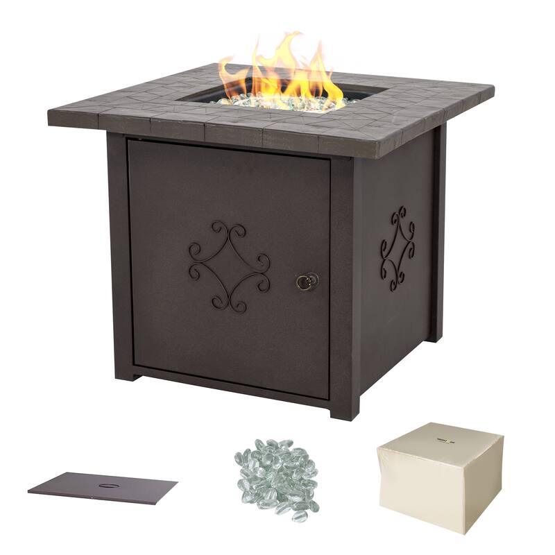Outdoor 28 Inch 50,000 BTU Propane Gas Fire Pit Table with Cover