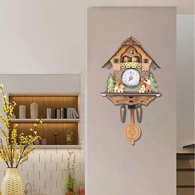 Vintage Wood Clock Swing Silent Wall Clock - N/A