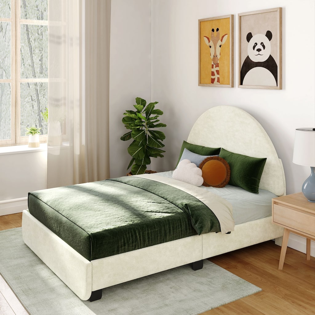 Max and Lily Full-Size Upholstered Bed with Arched Headboard