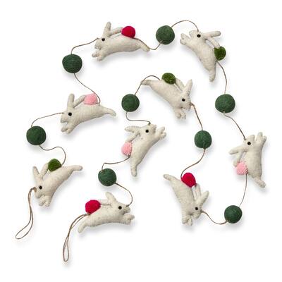 Easter Bunny Wool Felt Garland - Colorful Decorative Wall Banner for Spring & Summer Holiday Decor, 78" Long