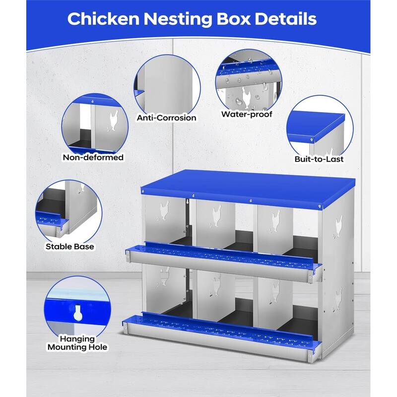 6 Compartment Nesting Box, Chicken Laying Box, Easy to Clean and Install