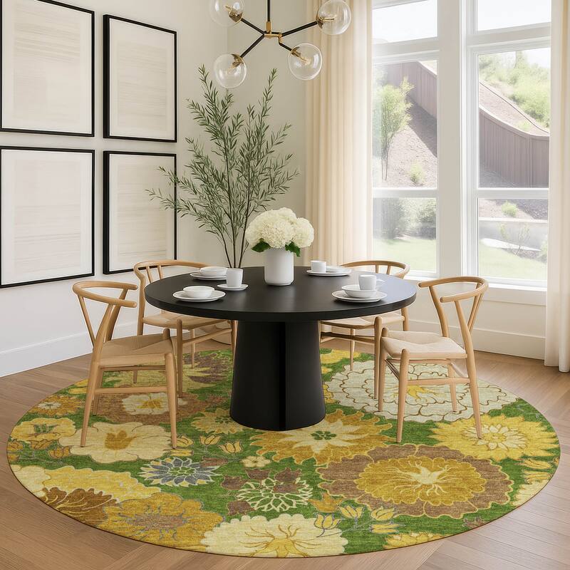 Machine Washable Indoor/ Outdoor Modern Floral Chantille Rug