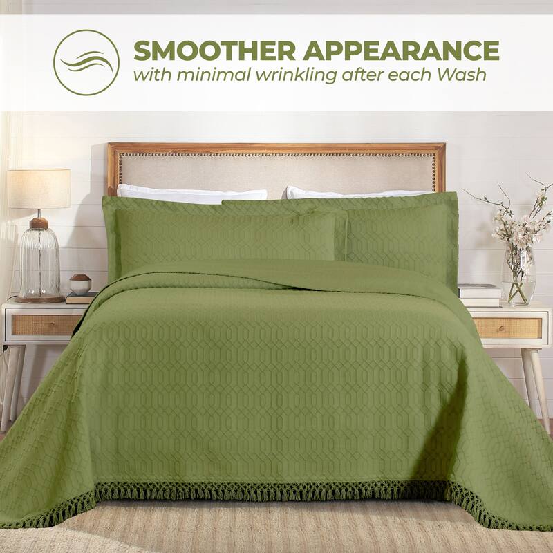 Superior Remi Jacquard Geometric Fringe Cotton Blend Bedspread Set