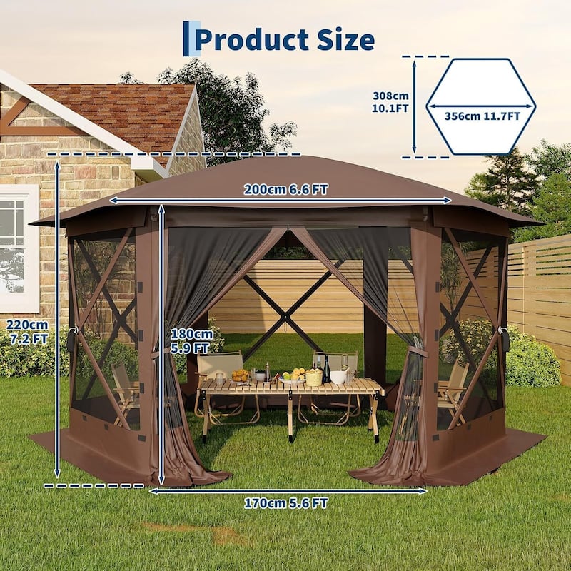 11.8FT Pop Up Gazebo Tent with 6 Removable Wind Panels for Outdoor Events, Camping, Patio, Backyard - N/A