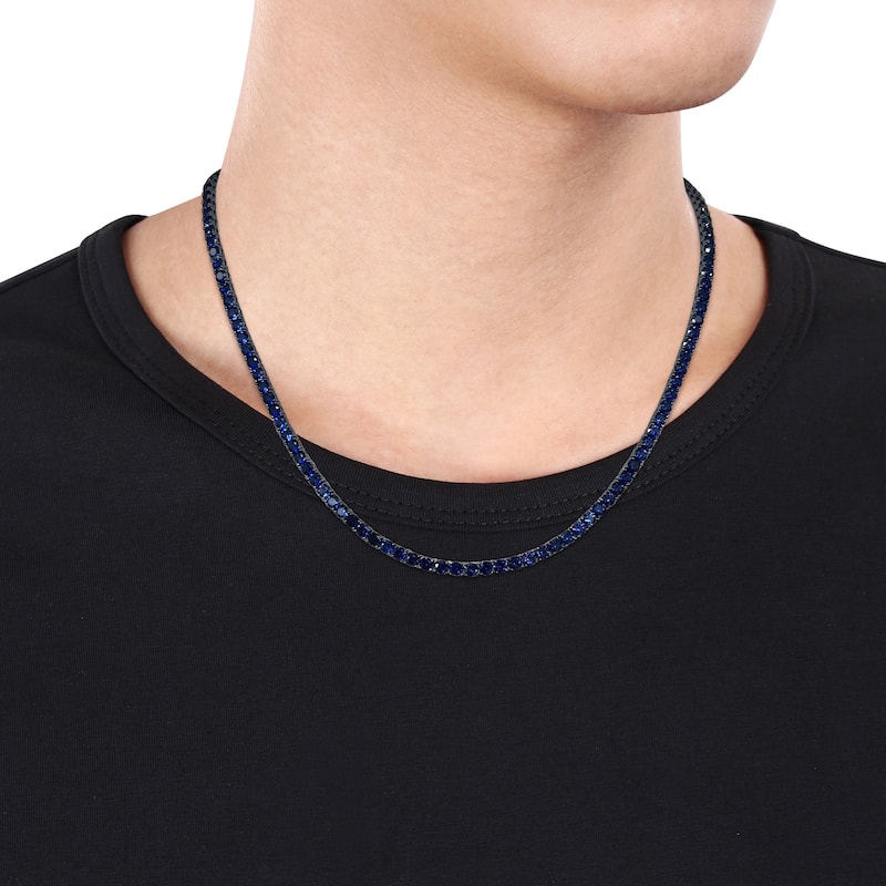Miadora 40ct Created Blue Sapphire Men's Necklace in Black Rhodium Sterling Silver- 20 in