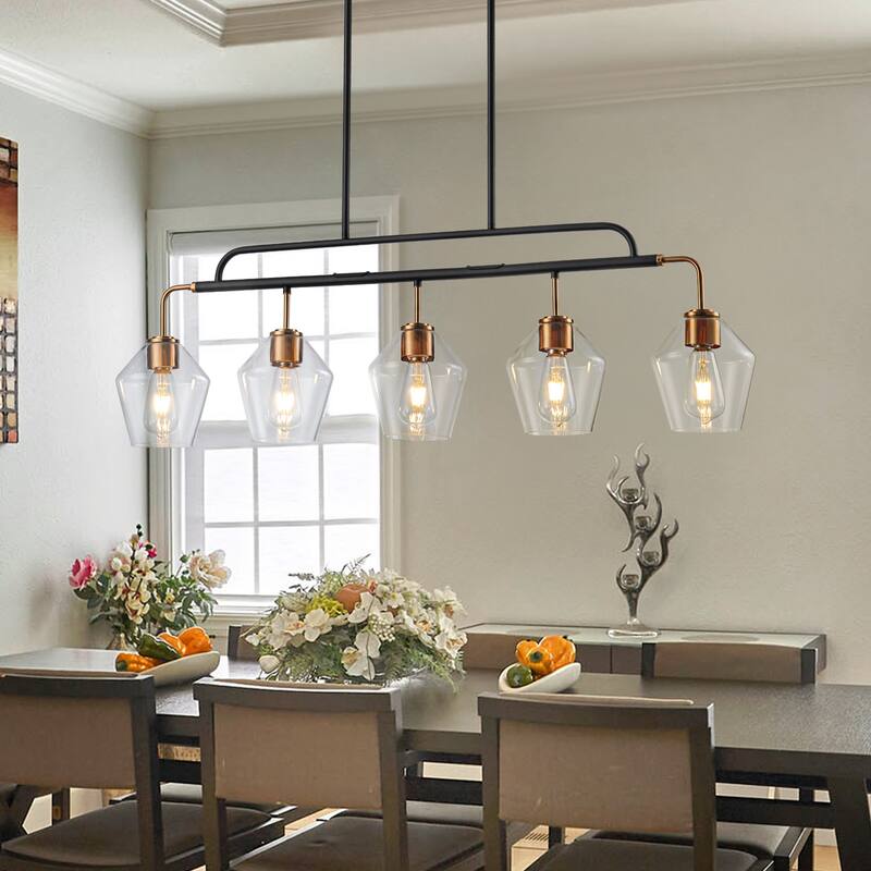 5 - Lights Modern Linear Glass Chandelier Kitchen Island Pendant Light - W44"