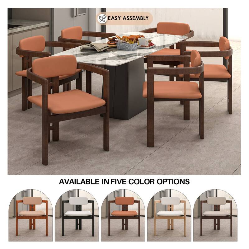 Dining Chairs Upholstered Leather Seats in Rubberwood Set of 2 Arm Chairs Open Back Design