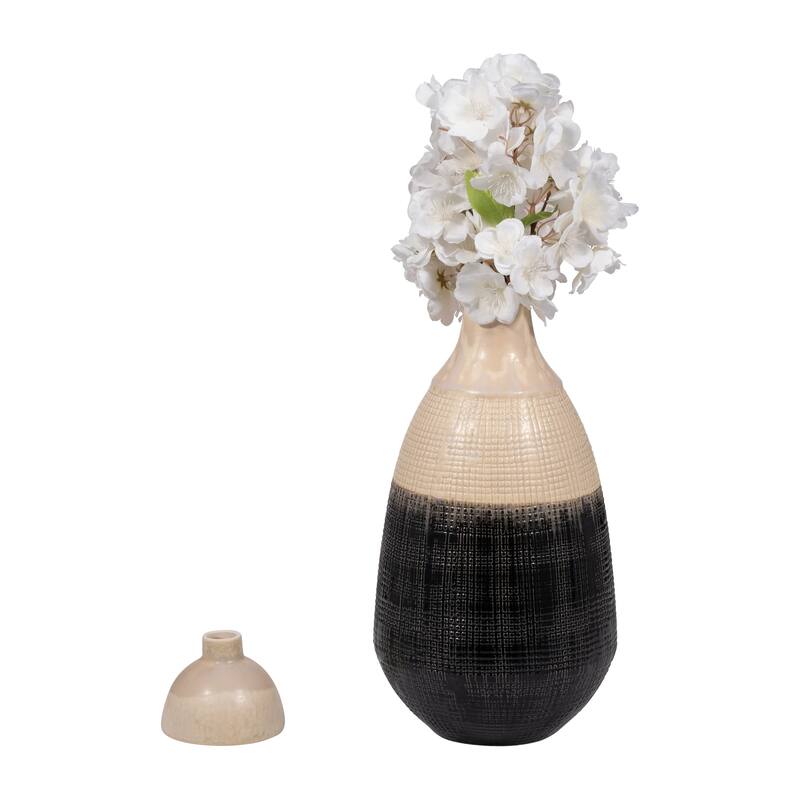 Sagebrook Home Alondra Unique Stoneware Vase with Lid, White, Novelty, Two-tone, Enrich Your Home Decor