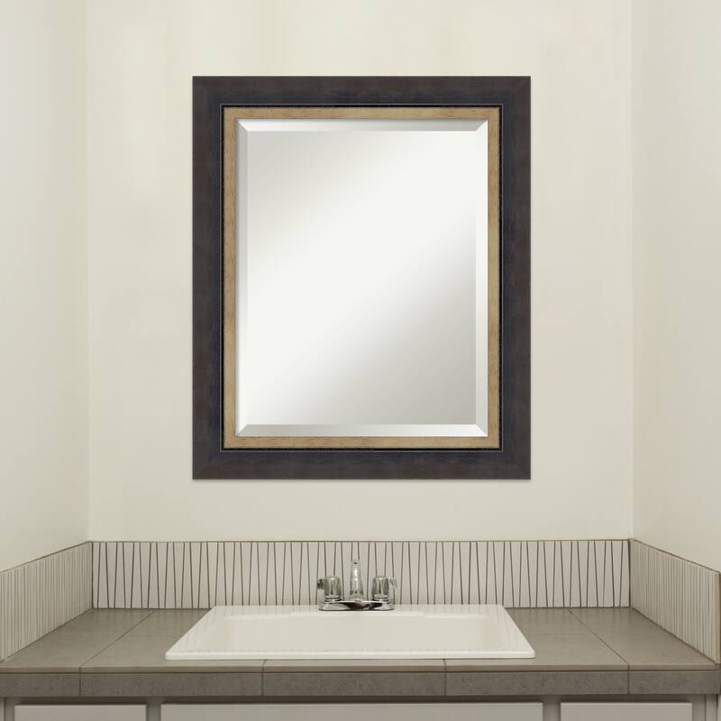 Hammered Charcoal Tan Beveled Wood Framed Bathroom Vanity Wall Mirror - Hammered Charcoal Tan