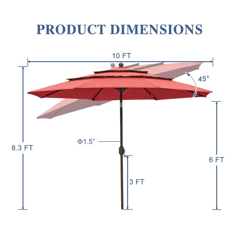 Aoodor Patio Umbrella 10 ft. for Dining Table Outdoor Market Yard Use 3 Tier Ventilation (Umbrella only)