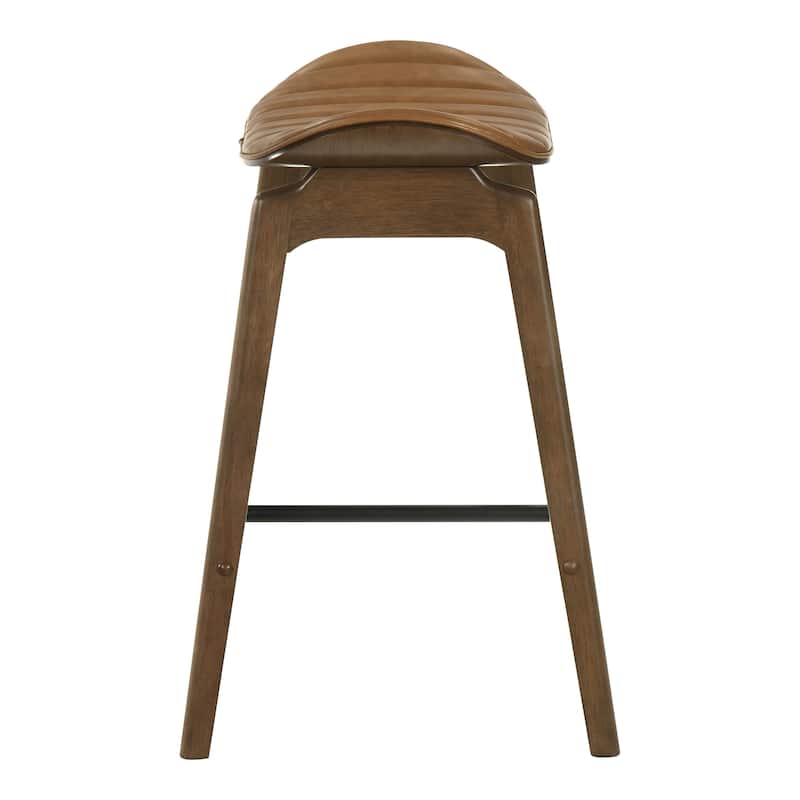 Furniture of America Nallin Mid-Century Modern Walnut Wood Counter Height Saddle Seat Chairs (Set of 2)