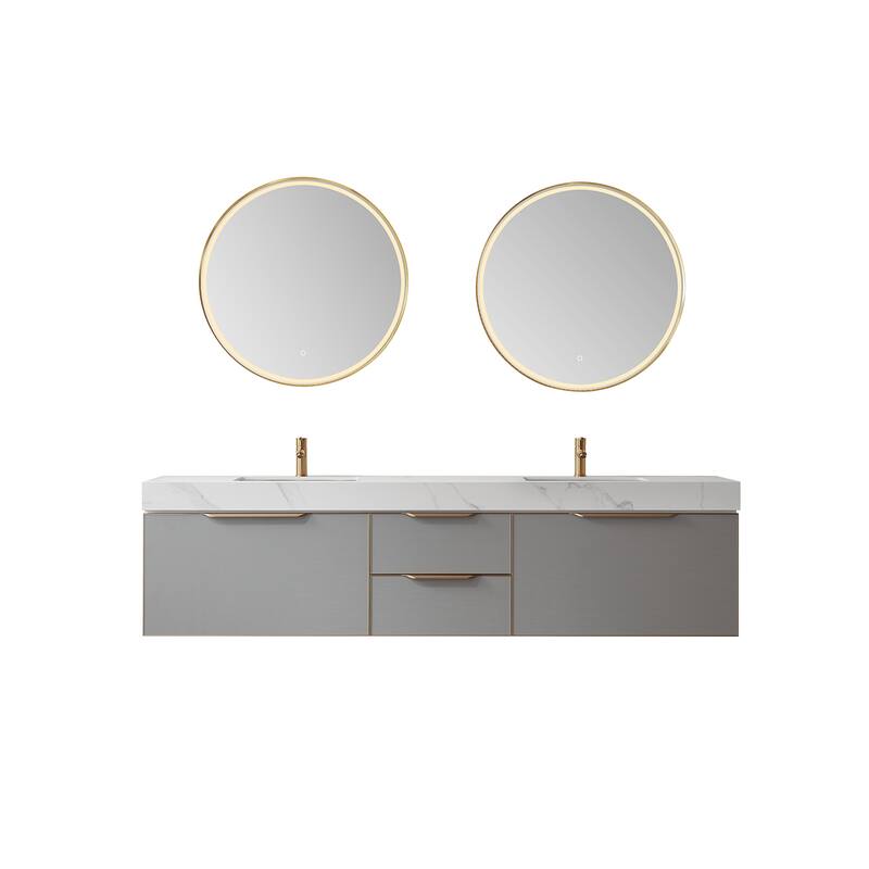 Alicante 84" Double Vanity in Grey with Sintered Stone Top, Mirror