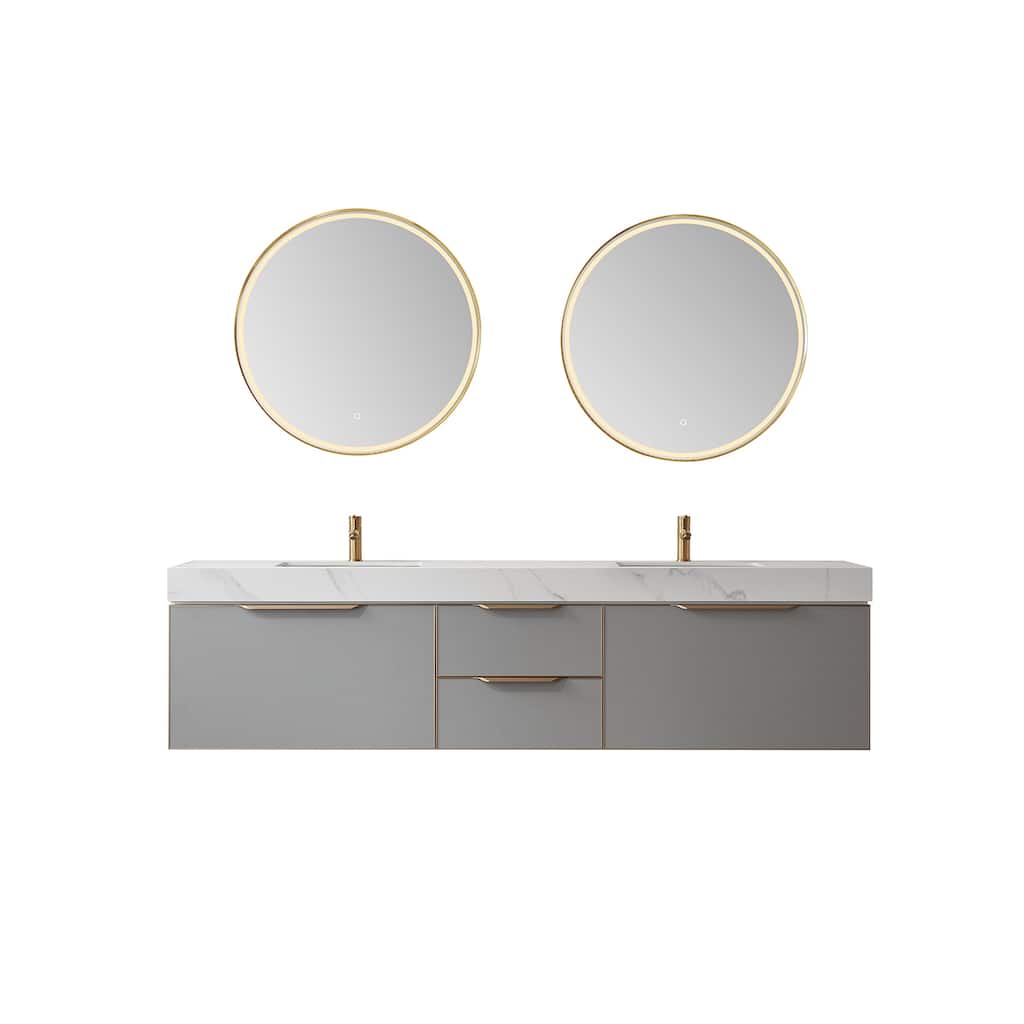 Alicante 84" Double Vanity in Grey with Sintered Stone Top, Mirror