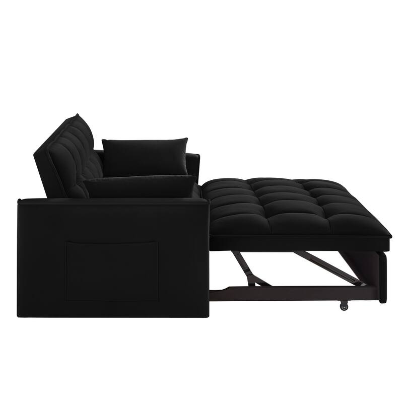 Tufted Loveseat with Pull-Out Bed, Armrests & Storage - Space-Saving Velvet Sofa