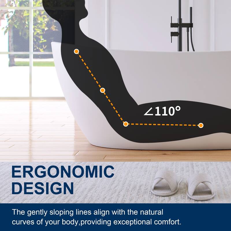 MEDUNJESS 65'' Freestanding Bathtub Solid Surface Soaking Tub