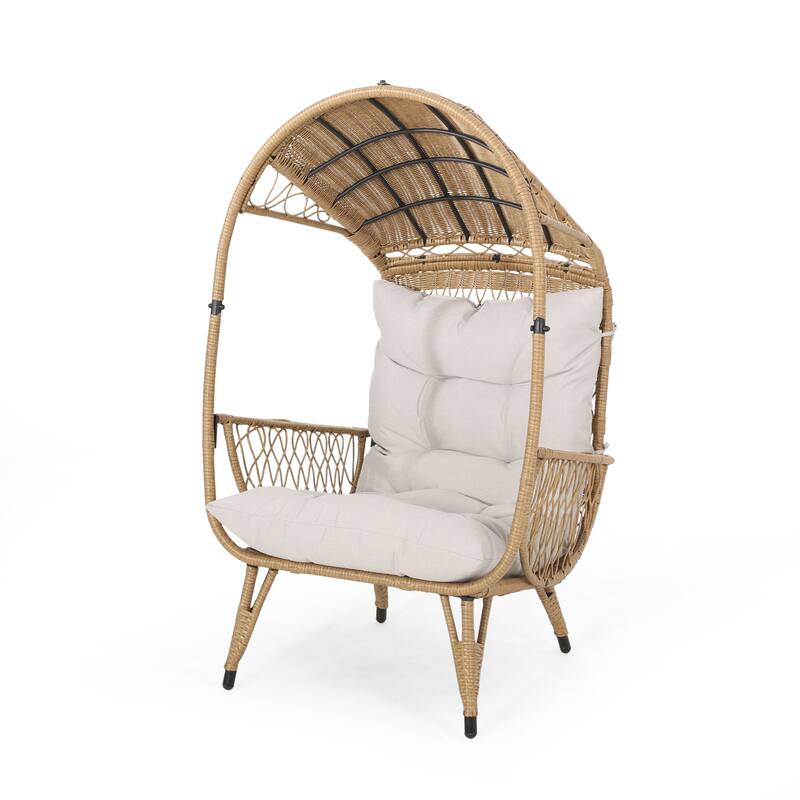 Roomfitters Outdoor Wicker Egg Chair with Canopy, Teardrop Lounge Seating and Soft Cushions for Patio Garden Balcony