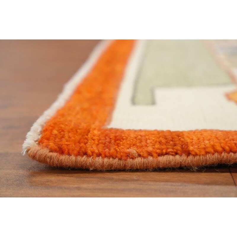 Hand Knotted Oriental 100% Wool Carpet Modern Geometric Multi-Colored Gabbeh Area Rug - 14' 1'' X 10' 4''