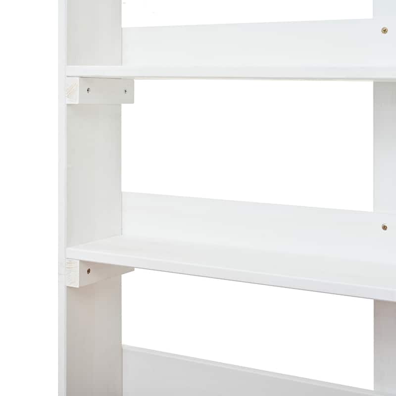 Roomfitters 66" Farmhouse Outdoor Potting Bench Table with 2 Drawers, Cabinet and Open Shelves