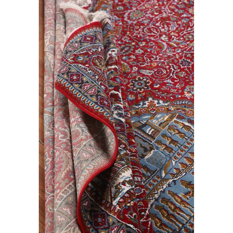 Pictorial Red Floral Kashan Turkish Area Rug Machine-Made Carpet - 9'8" x 12'11"