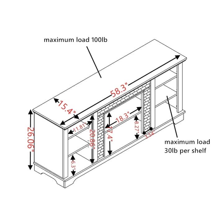 TV Media Stand with with Faux Stacked Stone Surround, Modern Entertainment Console with Open Storage Space
