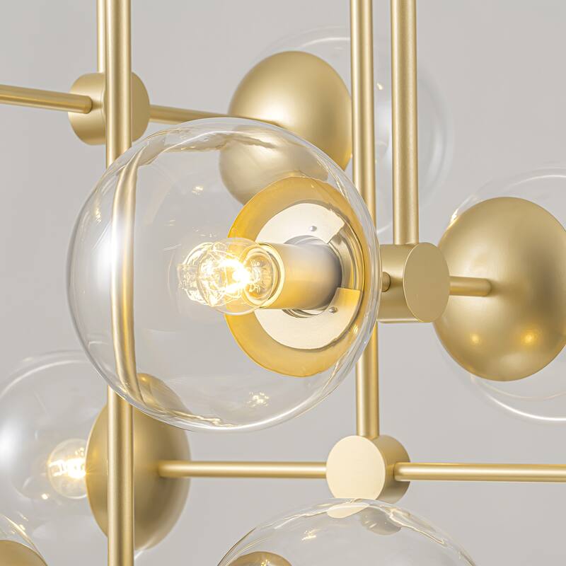 8-Light Modern Gold Clear Glass Globe Bubble Chandelier for Dining Room - 29.1 in. W x 114.2 in. H