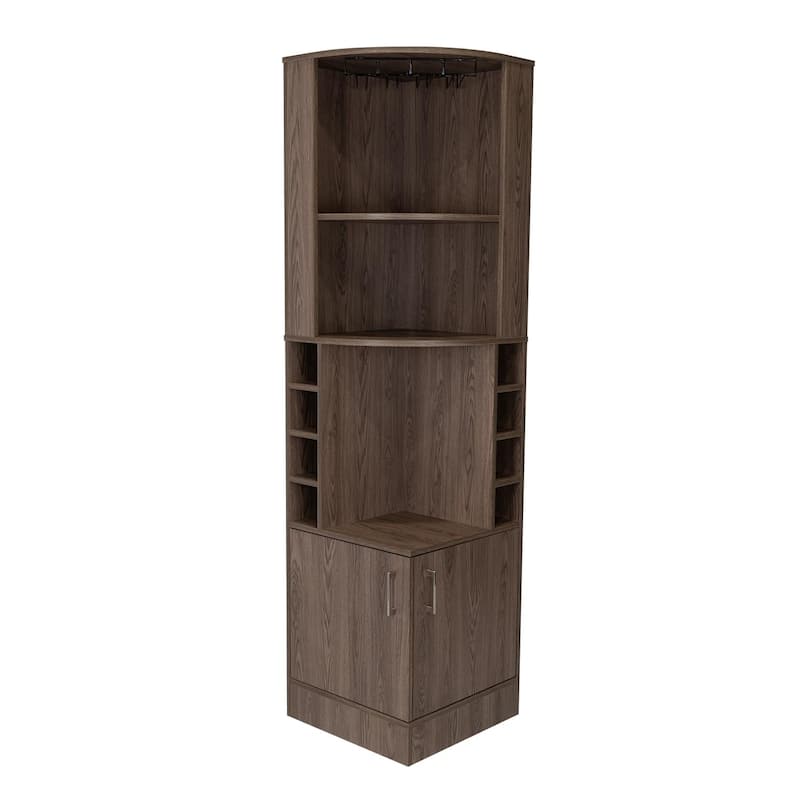 Syrah Corner Bar Cabinet, Two External Shelves - Brown