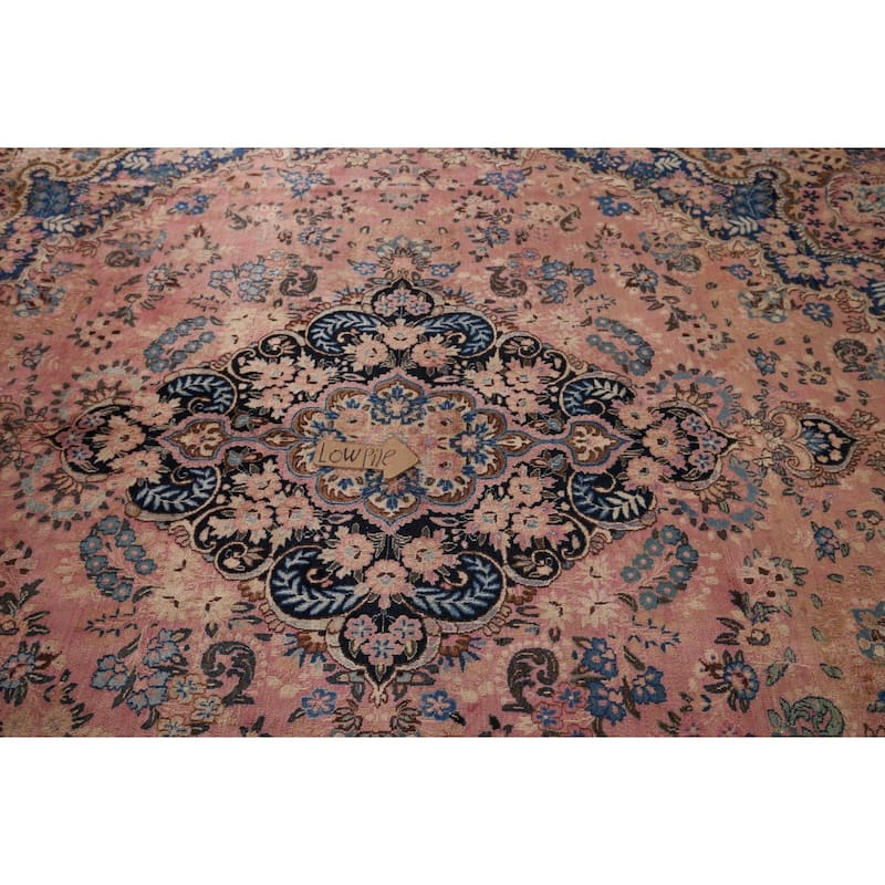 Vegetable Dye Pink Yazd Vintage Persian Area Rug Handmade Wool Carpet - 9'7" x 12'5"