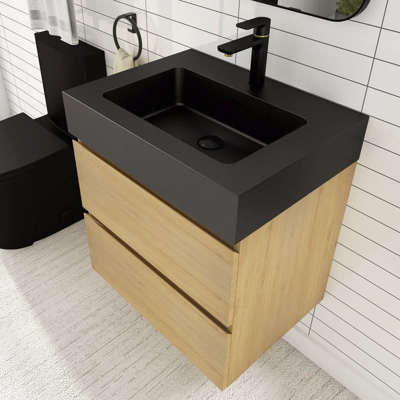 24 in. W x 18 in. D x 25 in. H Single Sink Wall Mounted Bath Vanity for Modern Bathroom Black Sink Basin