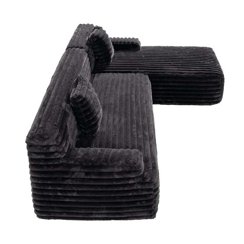 110" Faux Fur Cloud 3-Seater sat L-Shaped Sectional Sofa with Two Included Throw Pillows